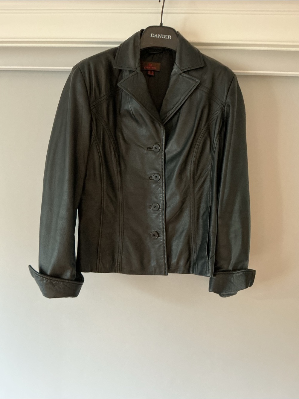 Danier Black Fitted Leather Button Jacket